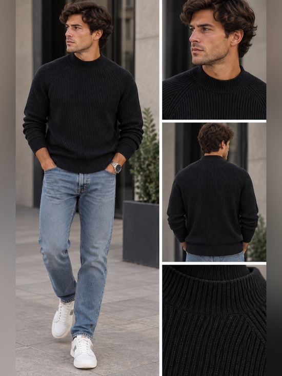 Express Other - Express Black Wool Blend Ribbed Mock Neck Sweater Sz M